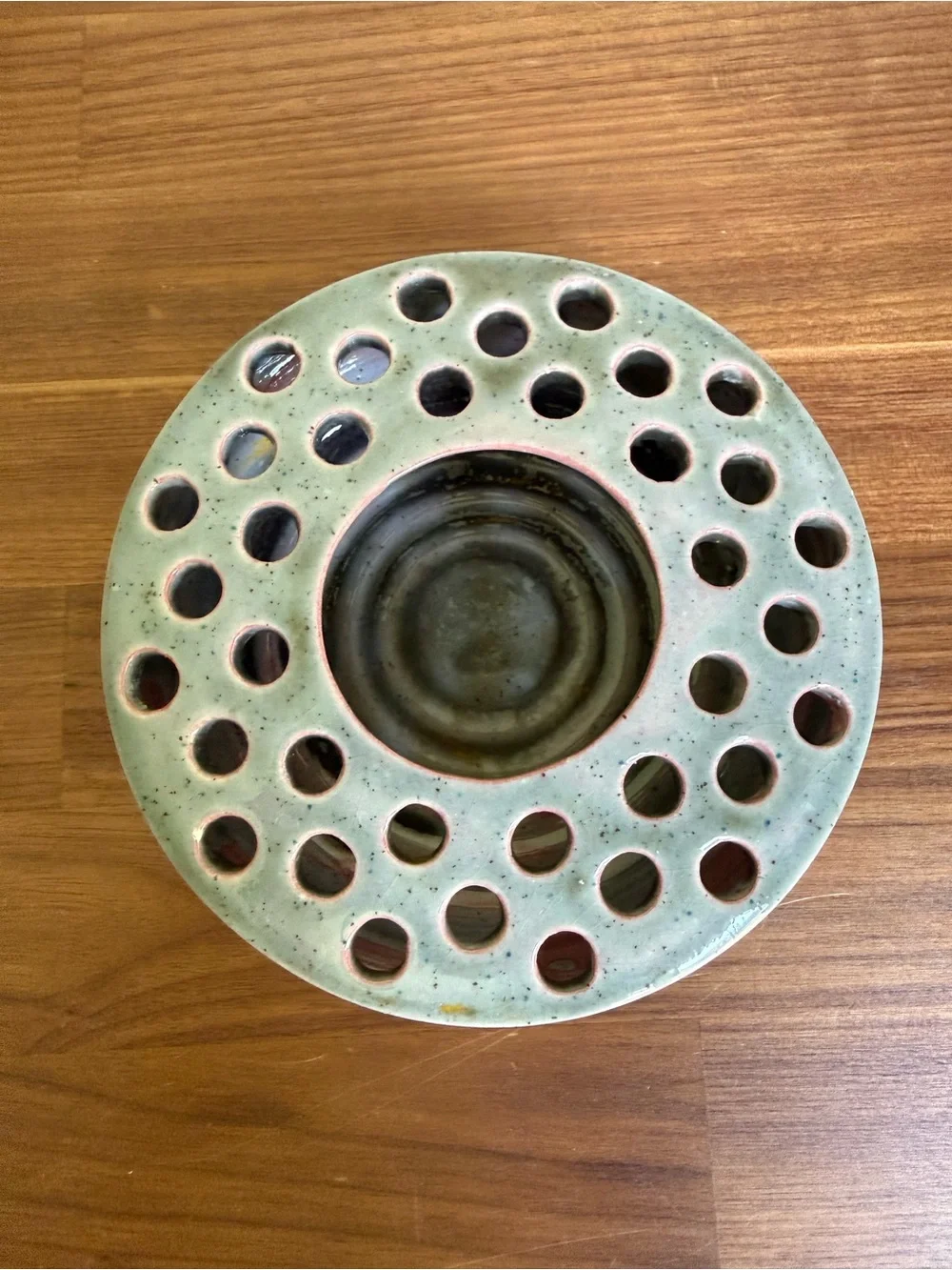 Vintage Multi-Hole Glazed Ceramic Flower Frog Stoneware